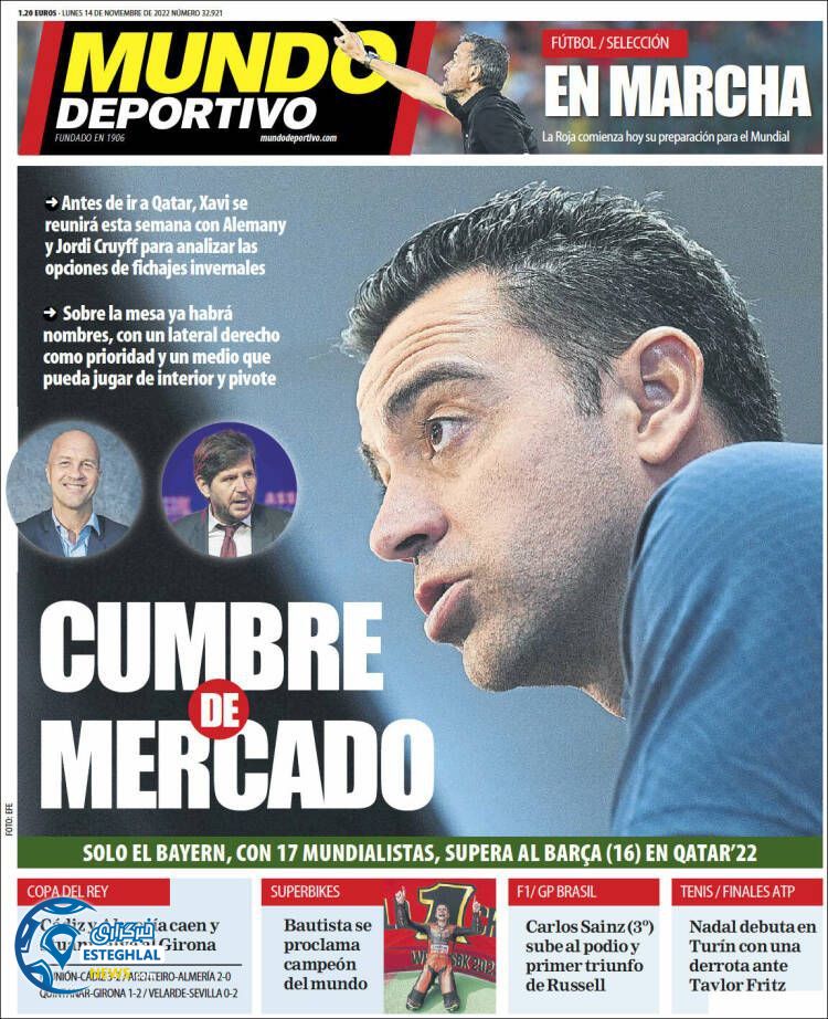 روزنامه ورزشی موندو دپورتیوو دوشنبه 23 آبان 1401 