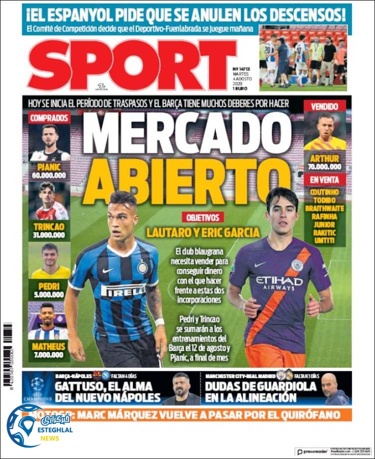 روزنامه ورزشی اسپورت سه شنبه 14 مرداد 1399