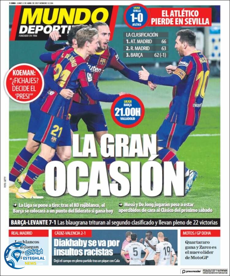 روزنامه ورزشی موندو دپورتیوو دوشنبه 16 فروردین 1400