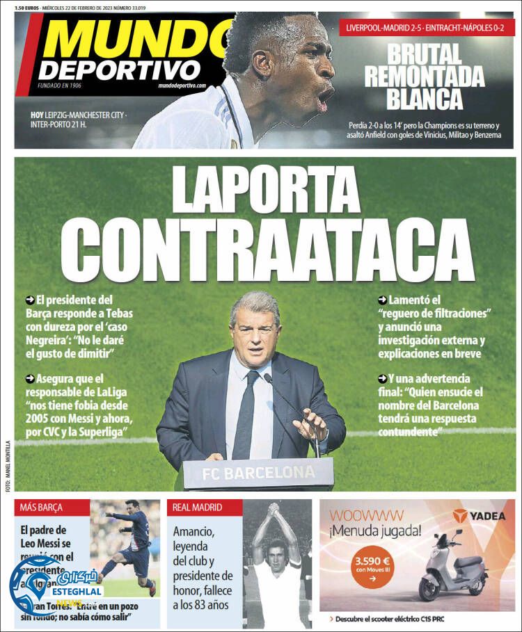 روزنامه ورزشی موندو دپورتیوو چهارشنبه 3 اسفند 1401 