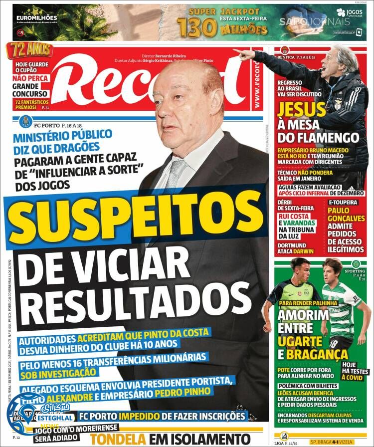 روزنامه ورزشی رکورد چهارشنبه 10 آذر 1400