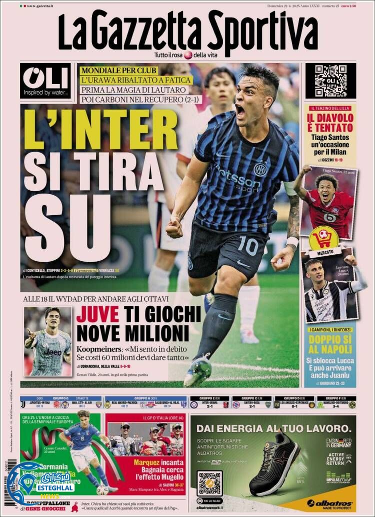 روزنامه ورزشی گاتزتا دلو اسپورت یکشنبه 1 تیر 1404 