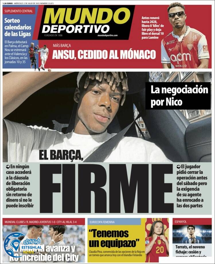 روزنامه ورزشی موندو دپورتیوو چهارشنبه 11 تیر 1404   