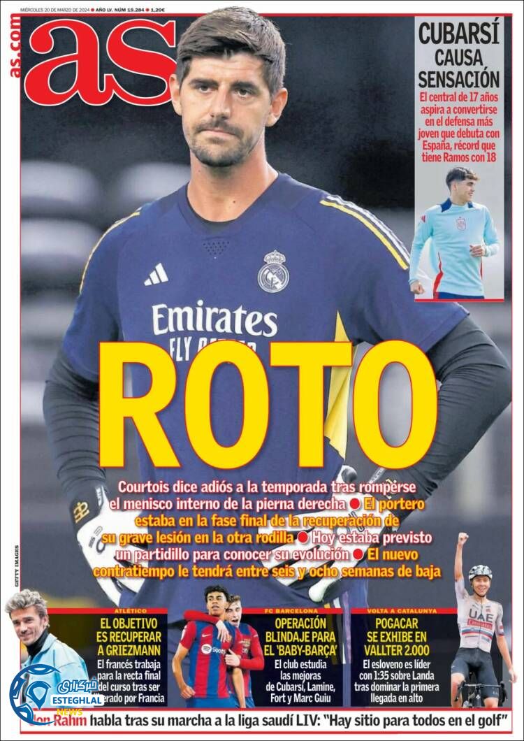 روزنامه  ورزشی آ اس چهارشنبه 1 فروردین 1403 