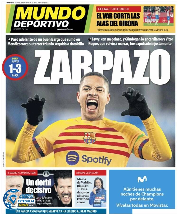 روزنامه  ورزشی موندو دپورتیوو یکشنبه 15 بهمن 1402  