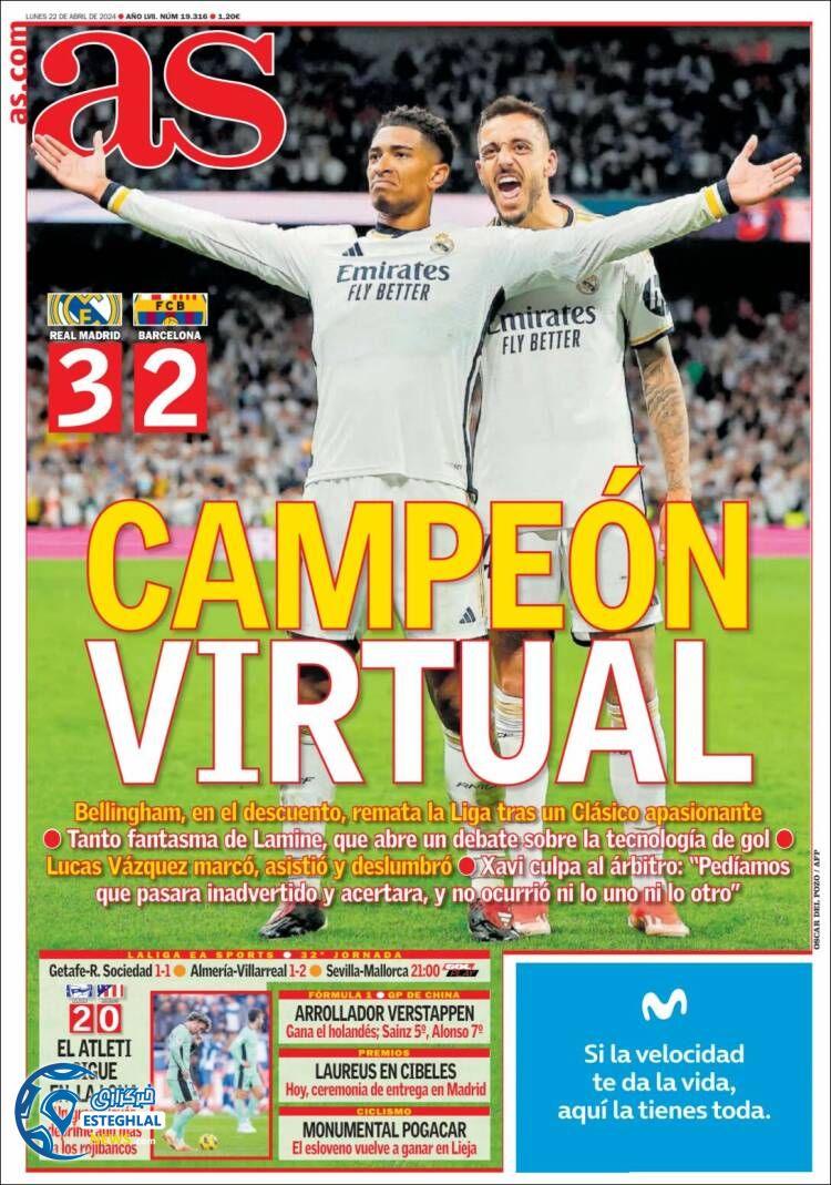 روزنامه ورزشی آ اس دوشنبه 3 اردیبهشت 1403 