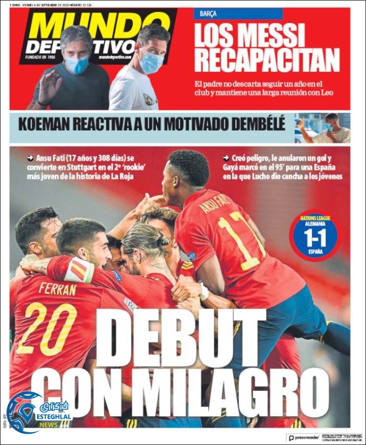 روزنامه ورزشی موندو دپورتیوو جمعه 14 شهریور 1399