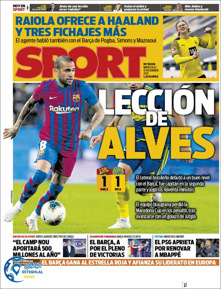 روزنامه ورزشی اسپورت چهارشنبه 24 آذر 1400