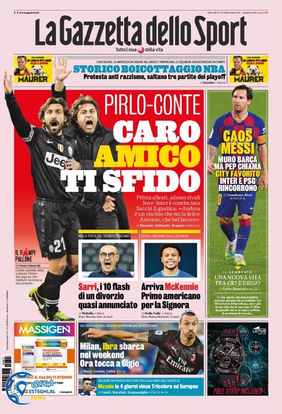 روزنامه ورزشی گانزتا دلو اسپورت پنجشنبه 6 شهریور 1399