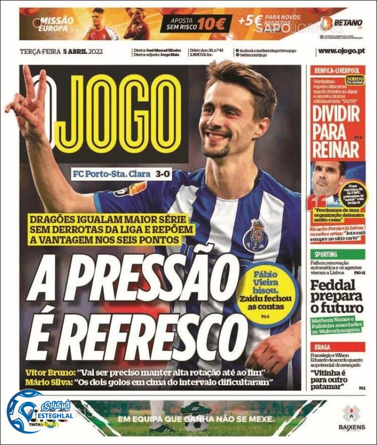 روزنامه ورزشی اوجوگو سه شنبه 16 فروردین 1401