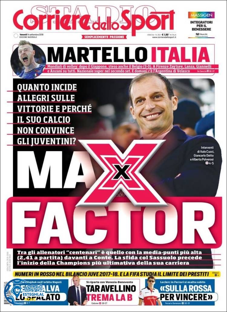 روزنامه ورزشی کوریره دلو اسپورت جمعه 23 شهریور 1397