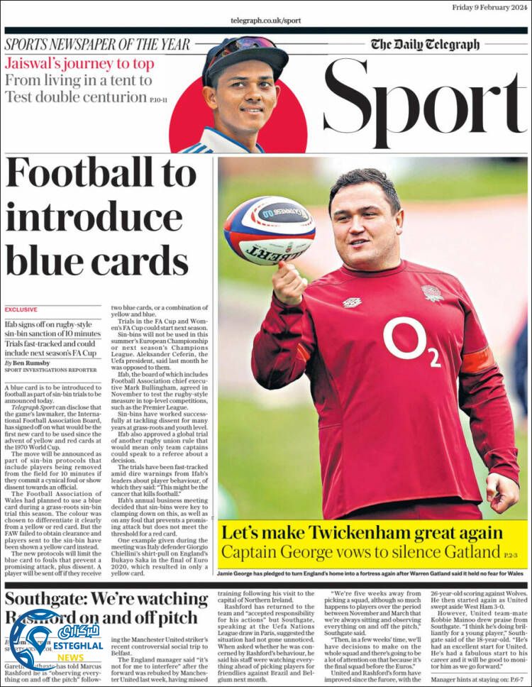 روزنامه ورزشی  تلگراف اسپورت جمعه 20 بهمن 1402 