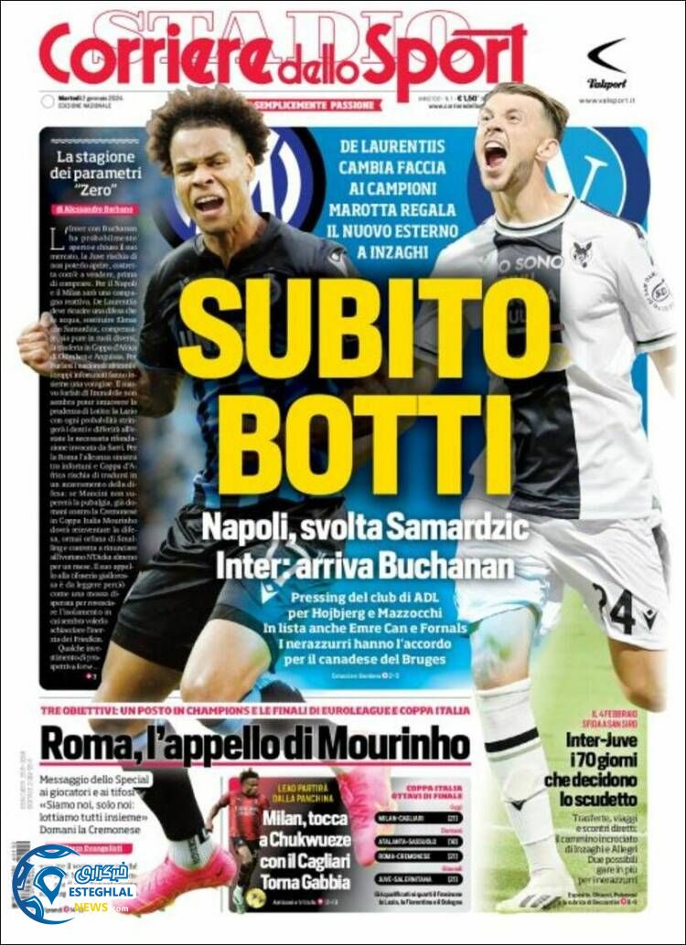 روزنامه ورزشی کوریره دلو اسپورت سه شنبه 12 دی 1402