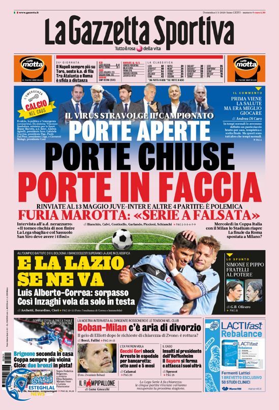 روزنامه ورزشی گاتزتا دلو اسپورت یکشنبه 11 اسفند 1398