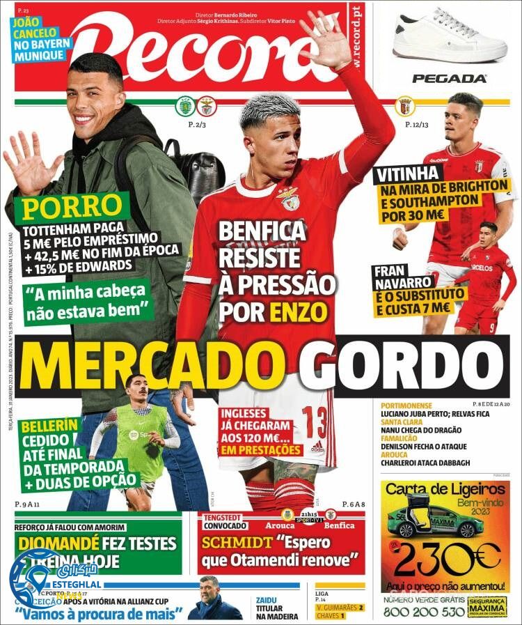 روزنامه ورزشی رکورد سه شنبه 11 بهمن 1401  