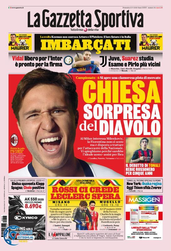 روزنامه ورزشی گاتزتا دلو اسپورت یکشنبه 23 شهریور 1399