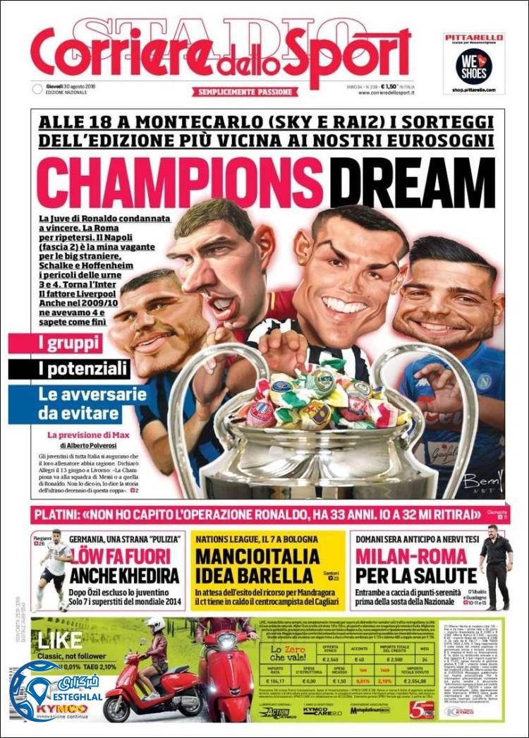 روزنامه ورزشی کوریره دلو اسپورت پنجشنبه 8 شهریور 1397