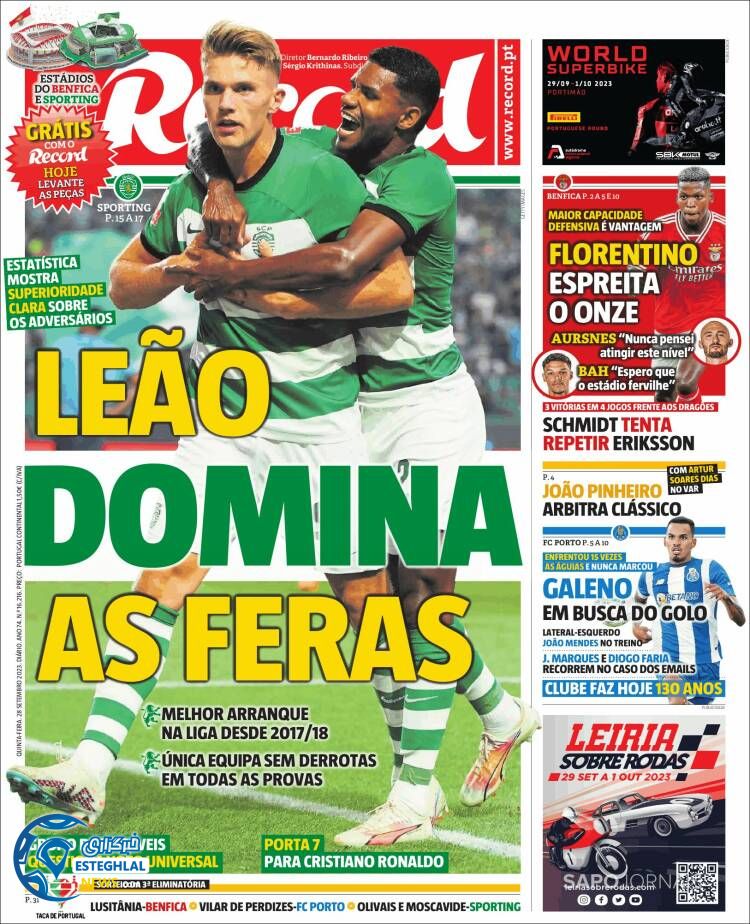 روزنامه ورزشی رکورد پنجشنبه 6 مهر 1402