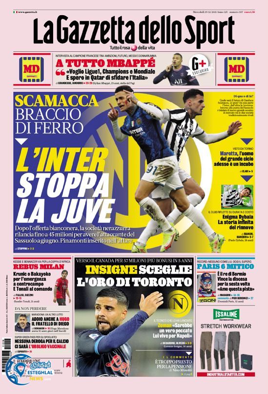 روزنامه ورزشی گاتزتا دلو اسپورت چهارشنبه 8 دی 1400