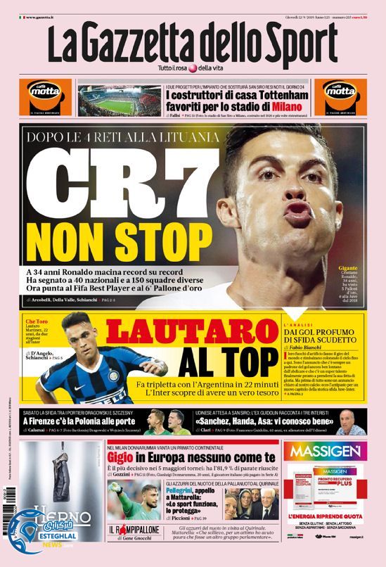 روزنامه ورزشی گاتزتا دلو اسپورت پنجشنبه 21 شهریور 1398