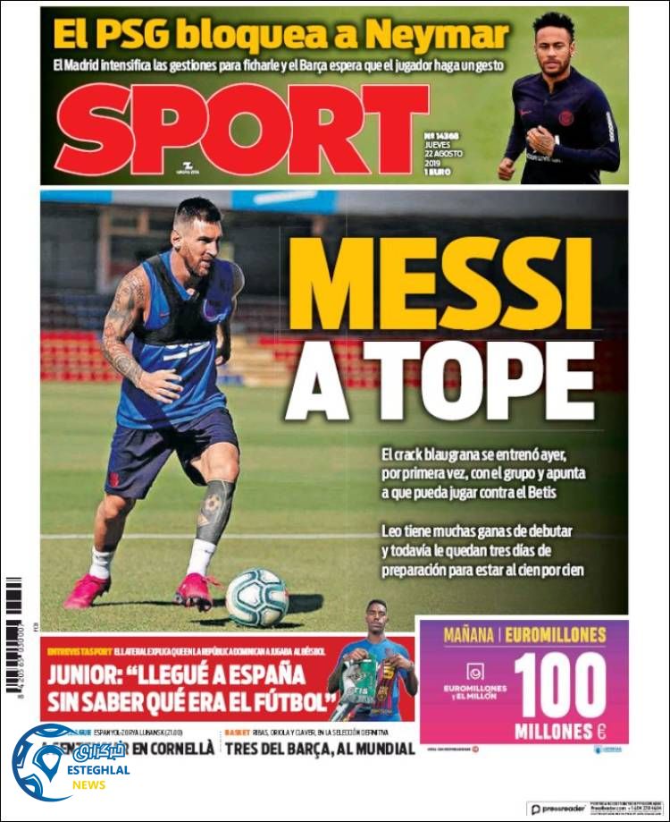 روزنامه ورزشی اسپورت پنجشنبه 31 مرداد 1398