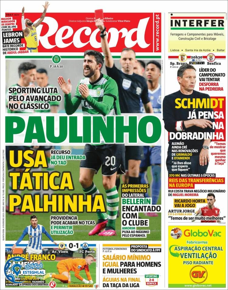 روزنامه ورزشی رکورد پنجشنبه 20 بهمن 1401 