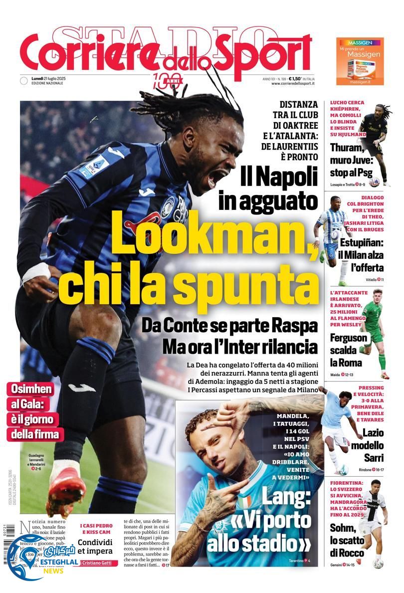 روزنامه ورزشی کوریره دلو اسپورت دوشنبه 30 تیر 1404  