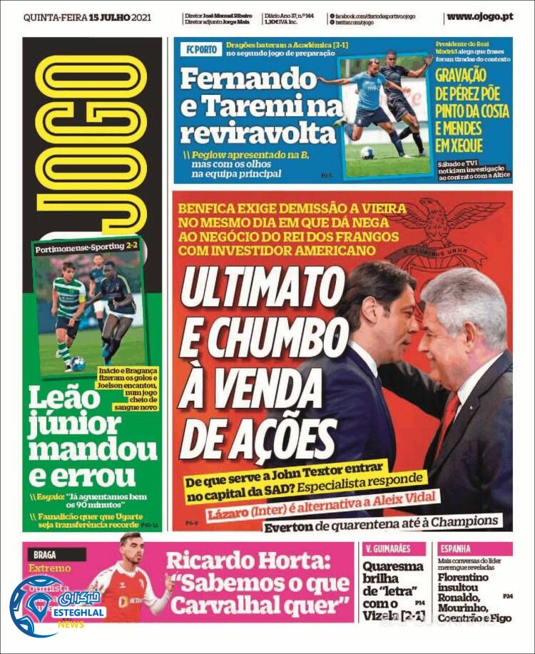 روزنامه ورزشی اوجوگو پنجشنبه 24 تیر 1400