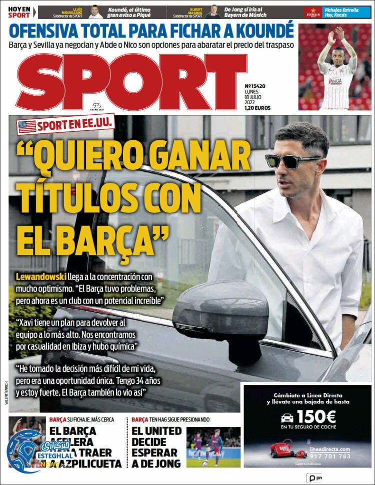  روزنامه ورزشی اسپورت دوشنبه 27 تیر 1401