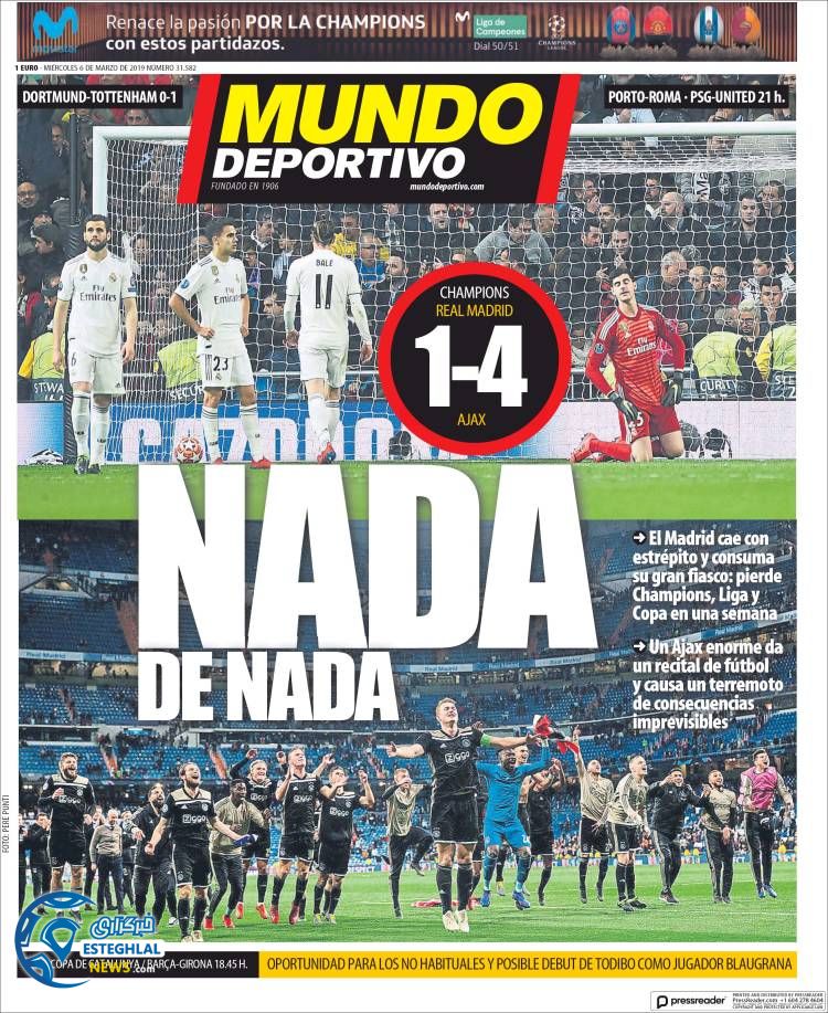 روزنامه ورزشی موندو دپورتیوو چهارشنبه 15 اسفند 1397