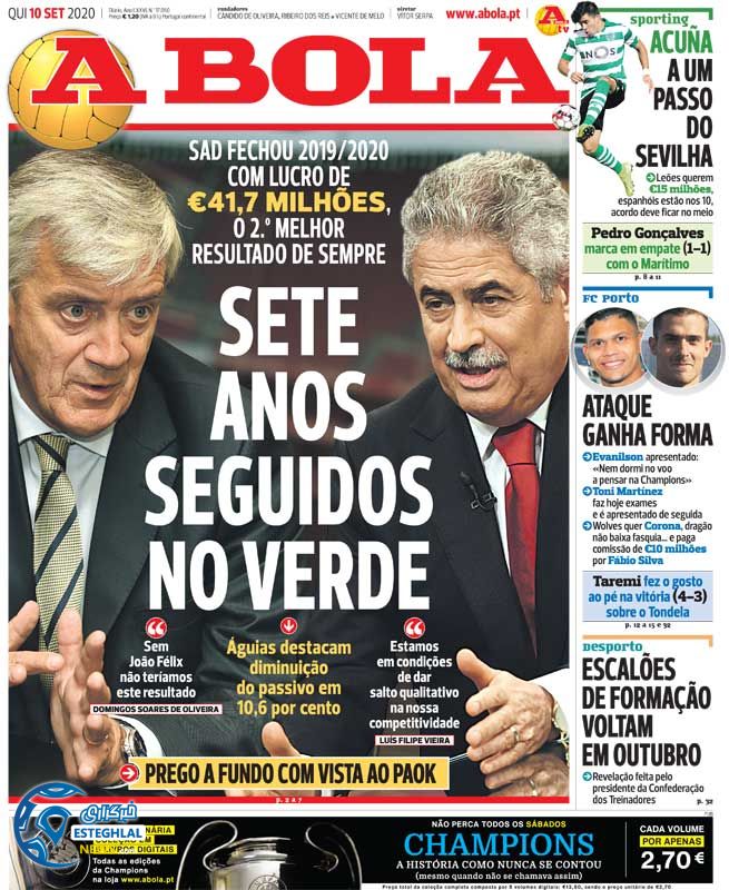 روزنامه ورزشی آبولا پنجشنبه 20 شهریور 1399