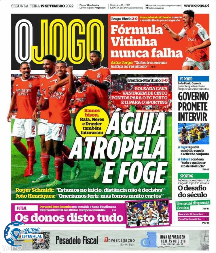 روزنامه ورزشی اوجوگو دوشنبه 28 شهریور 1401 