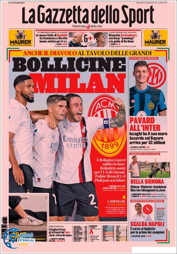 روزنامه ورزشی گاتزتا دلو اسپورت سه شنبه 31 مرداد 1402 