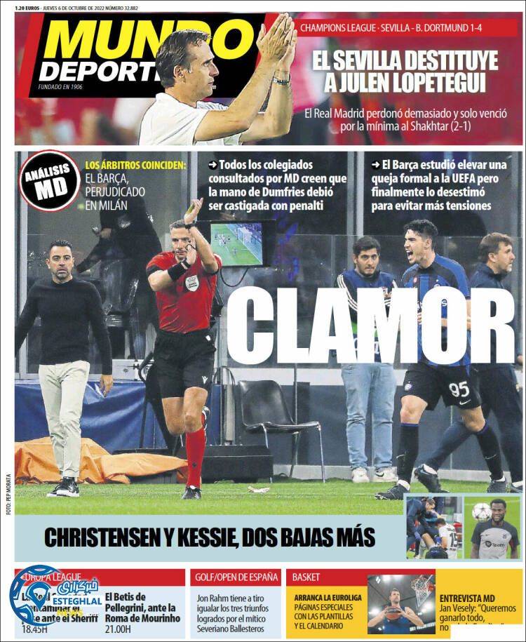 روزنامه ورزشی موندو دپوزتیوو پنجشنبه 14 مهر 1401