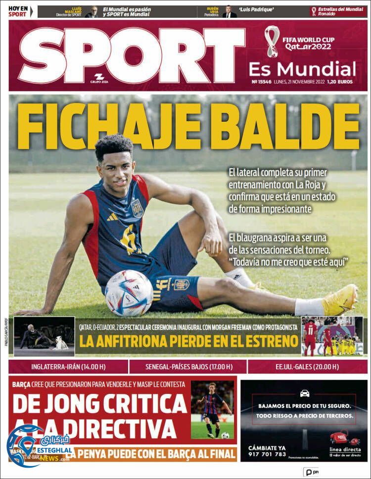 روزنامه ورزشی  اسپورت دوشنبه 30 آبان 1401 