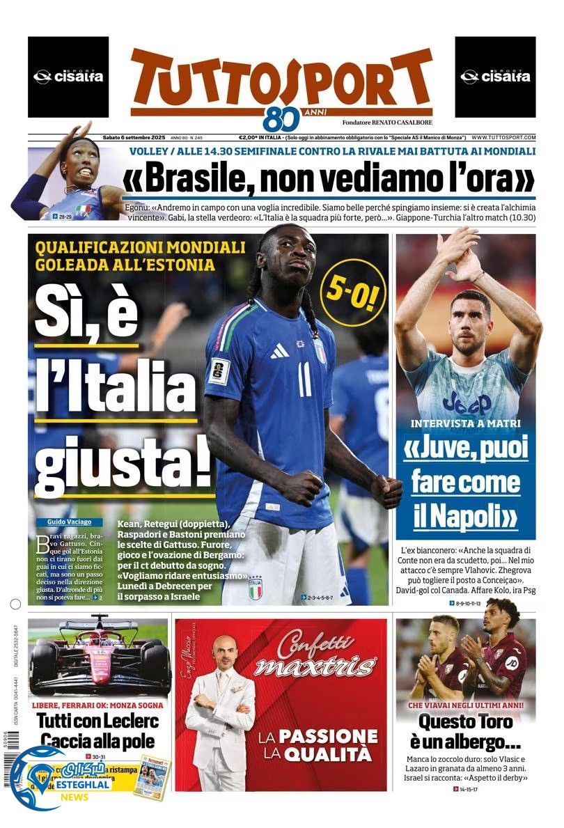 روزنامه ورزشی توتو اسپورت شنبه 15 شهریور 1404  