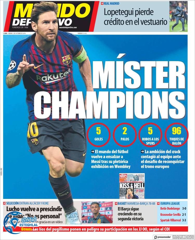 روزنامه ورزشی موندو دپورتیوو چمعه 13 مهر 1397