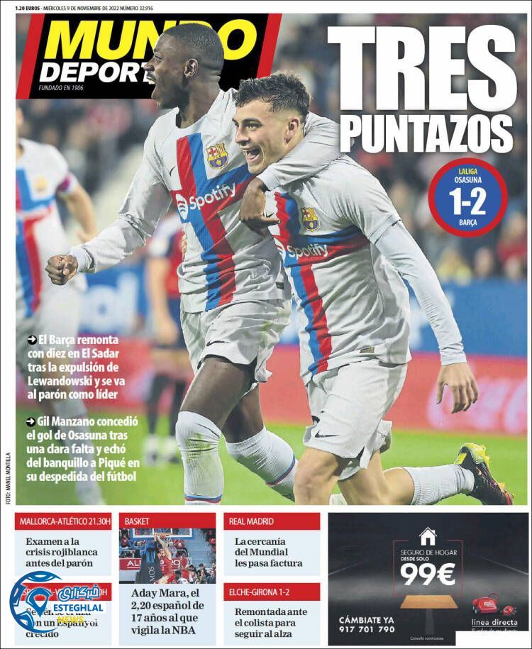 روزنامه ورزشی موندو دپورتیوو چهارشنبه 18 آبان 1401 