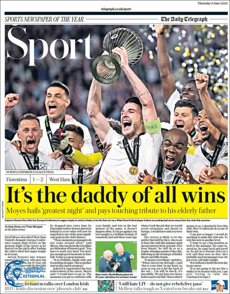 روزنامه ورزشی تلگراف اسپورت پنجشنبه 18 خرداد 1402 