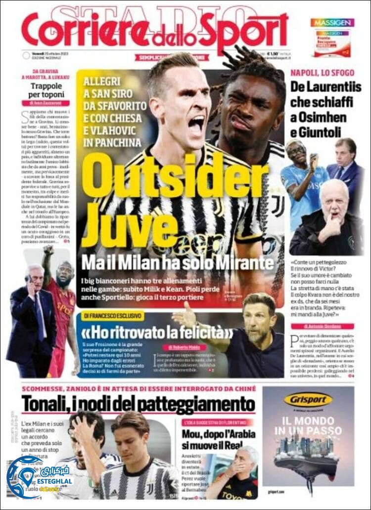 روزنامه ورزشی کوریره دلو اسپورت جمعه  28 مهر 1402