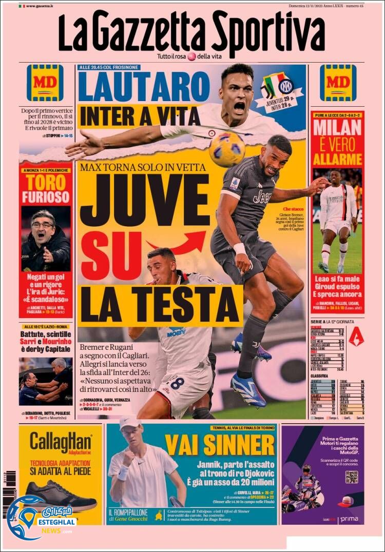 روزنامه ورزشی گاتزتا دلو اسپورت یکشنبه 21 آبان 1402 