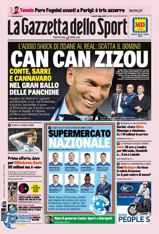 روزنامه ورزشی گاتزتا دلو اسپورت جمعه 11 خرداد 1397