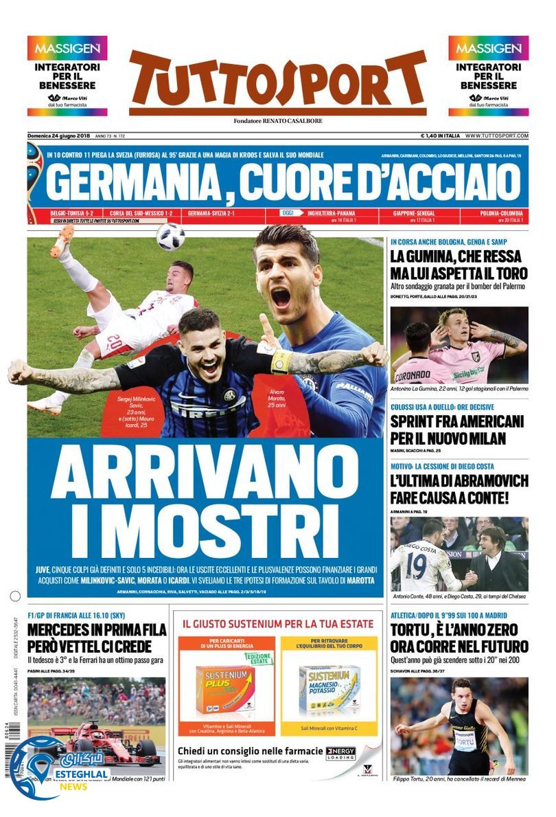 روزنامه ورزشی توتو اسپورت یکشنبه 3 تیر 1397