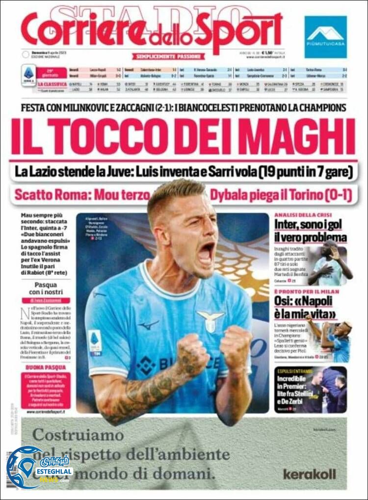 روزنامه ورزشی کوریره دلو اسپورت یکشنبه 20 فروردین 1402 