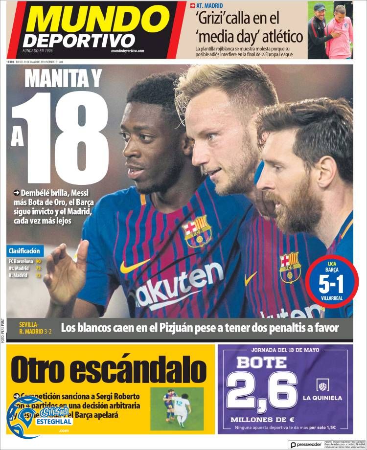 روزنامه ورزشی موندو دپورتیوو پنجشنبه 20 اردیبهشت 1397