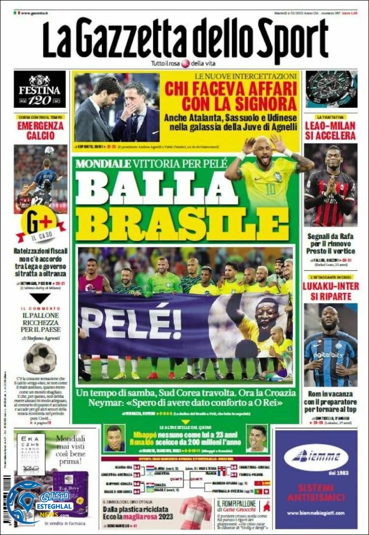 روزنامه ورزشی گاتزتا دلو اسپورت سه شنبه 15 آذر 1401