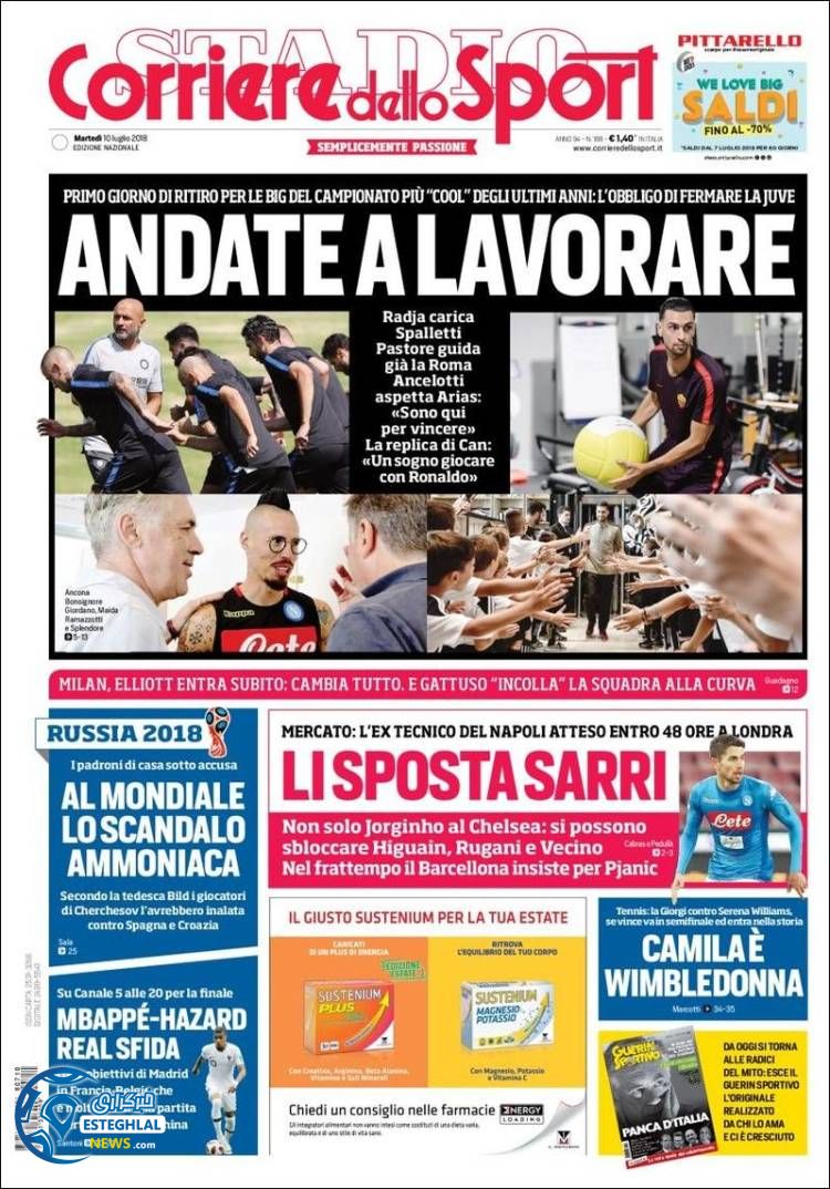 روزنامه ورزشی کوریره دلو اسپورت سه شنبه 19 تیر 1397