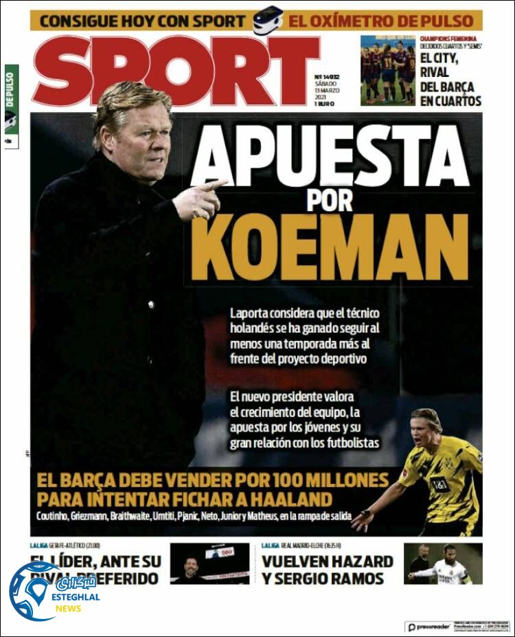 روزنامه ورزشی اسپورت شنبه 23 اسفند 1399