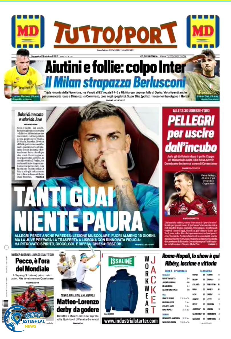 روزنامه ورزشی توتو اسپورت یکشنبه 1 آبان 1401 