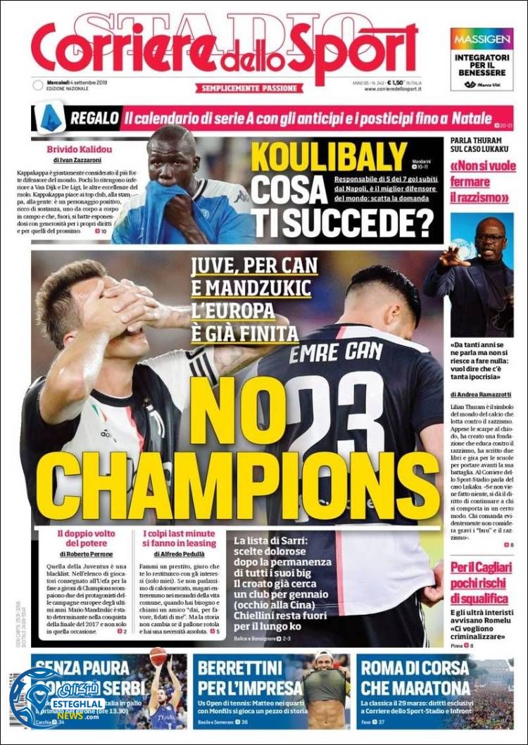 روزنامه ورزشی کوریره دلو اسپورت چهارشنبه 13 شهریور 1398